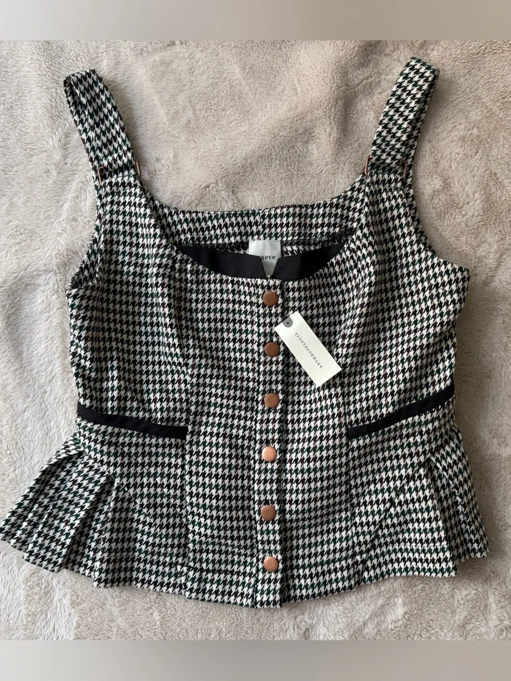 Anthropologie Black and White Houndstooth Button-Front Cropped Top - Picture 5 of 12